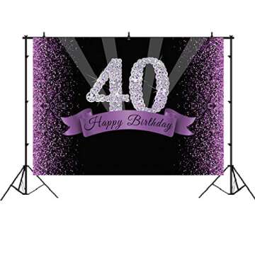 Happy 40th Birthday Photography Backdrop Glitter Purple and Black Dots Background for Adult Woman Bi...