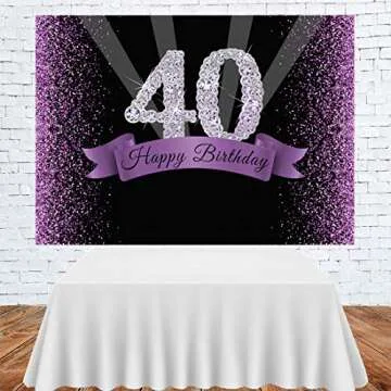 Happy 40th Birthday Photography Backdrop Glitter Purple and Black Dots Background for Adult Woman Birthday Party Decorations Shining Diamond Number 40th Birthday Banner for Photo Studio Props 7x5ft