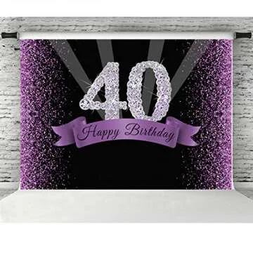 Happy 40th Birthday Photography Backdrop Glitter Purple and Black Dots Background for Adult Woman Birthday Party Decorations Shining Diamond Number 40th Birthday Banner for Photo Studio Props 7x5ft
