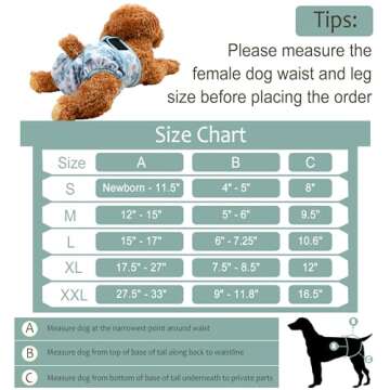 Grecle Washable Female Dog Diapers (3 Pack) - No Leak Reusable Diapers for Doggy Female in Period - Highly Absorbent Dog Heat Panties with Adjustable Snaps M