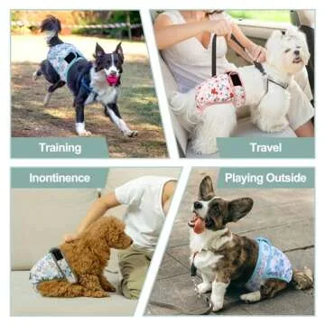 Grecle Washable Female Dog Diapers (3 Pack) - No Leak Reusable Diapers for Doggy Female in Period - Highly Absorbent Dog Heat Panties with Adjustable Snaps M