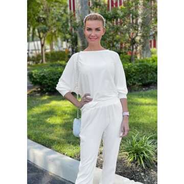 PRETTYGARDEN Women's Fall Fashion Outfits 2 Piece Sweatsuit Solid Color Long Sleeve Pullover Long Pants Lounge Set (Off-white,Large)