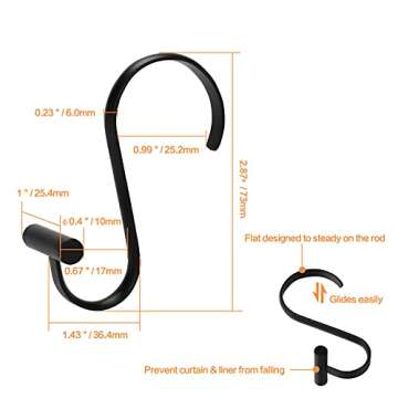 Decohousehold Shower Curtain Rings, Rust-Resistant Metal Shower Curtain Hooks, Durable T-Bar Rings for Bathroom Shower Rods to Hang Curtain and Liner - Set of 12, Matte Black