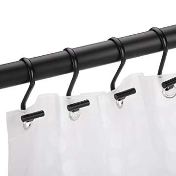 Decohousehold Shower Curtain Rings, Rust-Resistant Metal Shower Curtain Hooks, Durable T-Bar Rings for Bathroom Shower Rods to Hang Curtain and Liner - Set of 12, Matte Black