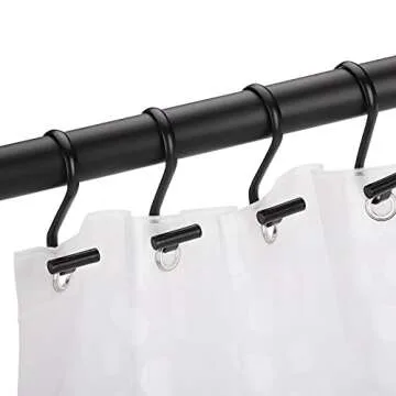 Decohousehold Shower Curtain Rings, Rust-Resistant Metal Shower Curtain Hooks, Durable T-Bar Rings for Bathroom Shower Rods to Hang Curtain and Liner - Set of 12, Matte Black