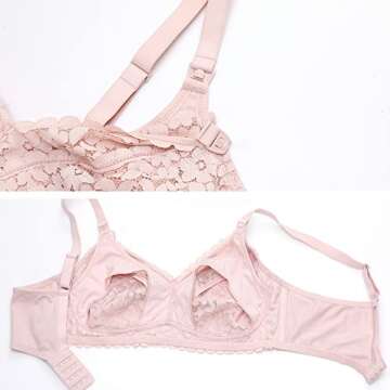 MOMANDA Women's Pumping Bra Hands Free Cute Lace Support Nursing Bras for Maternity Breast Gentle Rose 36DD