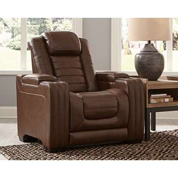 Signature Design by Ashley Backtrack Contemporary Leather Power Recliner with Adjustable Headrest
