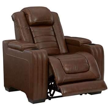 Signature Design by Ashley Backtrack Contemporary Leather Power Recliner with Adjustable Headrest