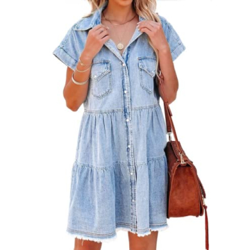 Stylish Sky Blue Denim Dress for Women