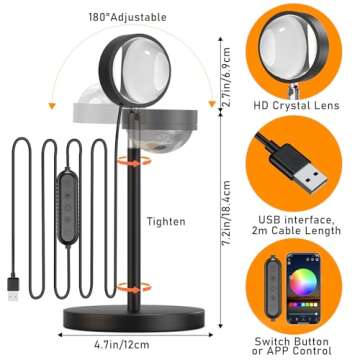 Sunset Lamp Projector with APP Control, Multicolor Changing Projection Lamp Led Light, Sunlight Lamp for Bedroom, Photography, Party, Tiktok Live, Room Decor