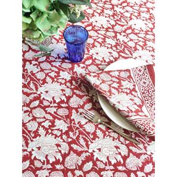 ATOSII Meraki Red Cotton Tablecloth - 60x90 Rectangular Design