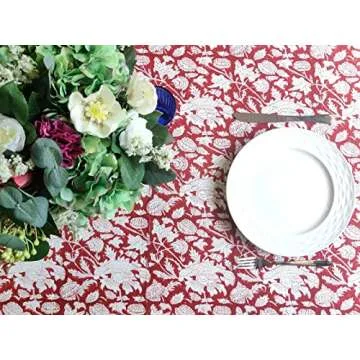 ATOSII Meraki Red Cotton Tablecloth - 60x90 Rectangular Design