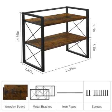 YINMIT Desktop Shelf Organizer, 2 Tier Office Shelves, Wood Desk Organizer Storage Rack and Freestanding Display Shelf for Office, Dormitory, Home