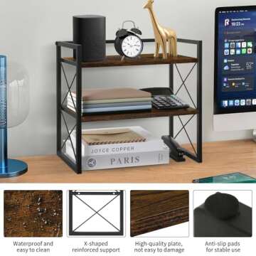 YINMIT Desktop Shelf Organizer, 2 Tier Office Shelves, Wood Desk Organizer Storage Rack and Freestanding Display Shelf for Office, Dormitory, Home