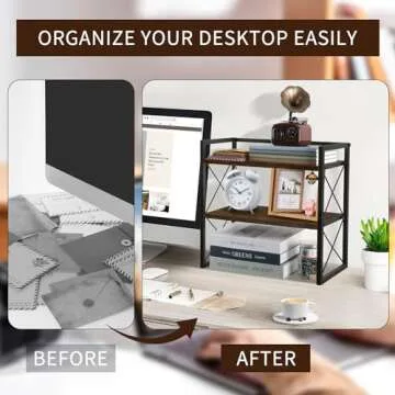 YINMIT Desktop Shelf Organizer, 2 Tier Office Shelves, Wood Desk Organizer Storage Rack and Freestanding Display Shelf for Office, Dormitory, Home