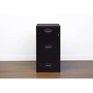Space Solutions 3 Drawer Metal File Cabinet with Pencil Drawer Black