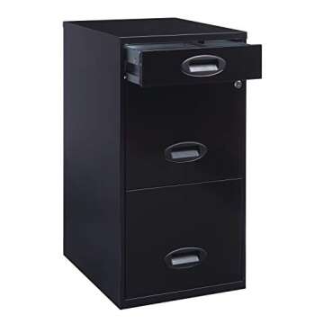 Space Solutions 3 Drawer Metal File Cabinet with Pencil Drawer Black