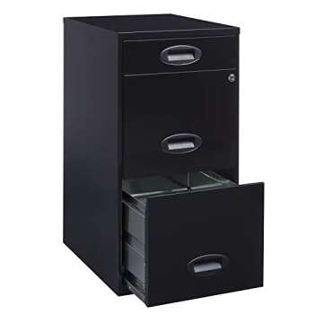 Space Solutions 3 Drawer Metal File Cabinet with Pencil Drawer Black