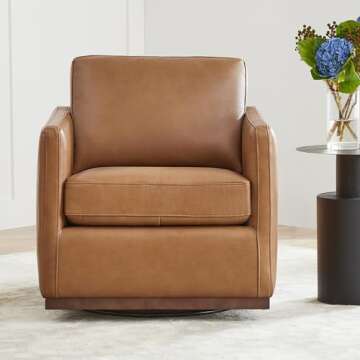 CHITA Genuine Leather Swivel Accent Chair, FSC Certified Mid Century Modern Arm Chair for Living Roo...