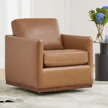 CHITA Genuine Leather Swivel Accent Chair, FSC Certified Mid Century Modern Arm Chair for Living Room and Bedroom, Saddle