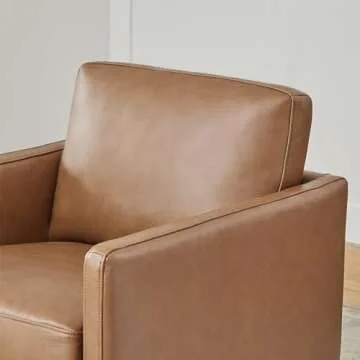 CHITA Genuine Leather Swivel Accent Chair, FSC Certified Mid Century Modern Arm Chair for Living Room and Bedroom, Saddle