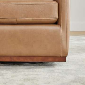 CHITA Genuine Leather Swivel Accent Chair, FSC Certified Mid Century Modern Arm Chair for Living Room and Bedroom, Saddle