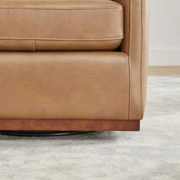 CHITA Genuine Leather Swivel Accent Chair, FSC Certified Mid Century Modern Arm Chair for Living Room and Bedroom, Saddle