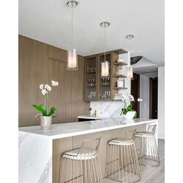 AKEZON Modern Glass Pendant Light 2 Pack - Elegant Adjustable Hanging Lighting for Homes