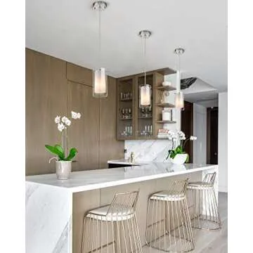 AKEZON Modern Glass Pendant Light 2 Pack - Elegant Adjustable Hanging Lighting for Homes