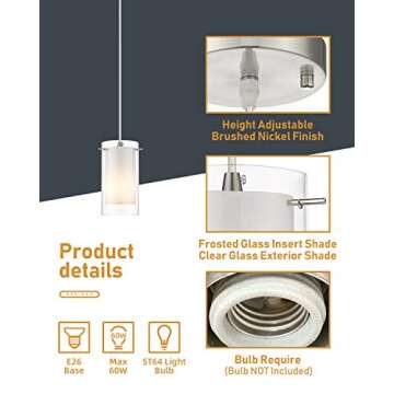 AKEZON Modern Glass Pendant Light 2 Pack - Adjustable Design