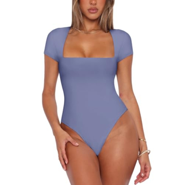 REORIA Women’s Fashion Sexy Square Neck Bodysuit - Chic and Breathable Tops
