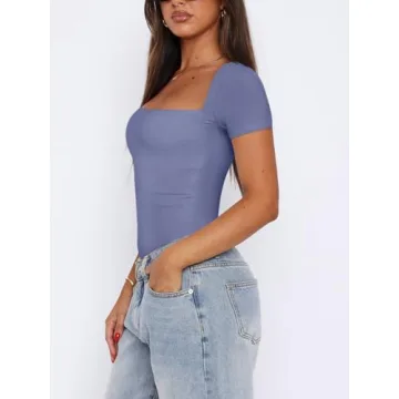 Stylish Square Neck Bodysuit for Women - REORIA