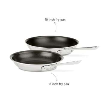 All-Clad D3 3-Ply Stainless Steel Non Stick Fry Pan Set 2 Piece, 8 & 10 Inch, Induction, Oven Broiler Safe 500F, Bonded, Engineered & Assembled in USA, Skillets, Pots and Pans Set, Cookware, Silver