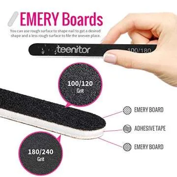 Nail Files and Buffers, Teenitor 16PCS Professional Nail Manicure Tool for Acrylic Nails, 100/180 and 120/240 Grits Emery Boards 120 Grits Nail Buffer Block for Shaping and Buffing Nails