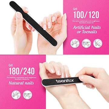 Nail Files and Buffers, Teenitor 16PCS Professional Nail Manicure Tool for Acrylic Nails, 100/180 and 120/240 Grits Emery Boards 120 Grits Nail Buffer Block for Shaping and Buffing Nails