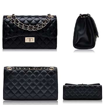 Eveupp Black Chain Purse Small Quilted Crossbody Bags for Women Shoulder Bag Clutch Purses M