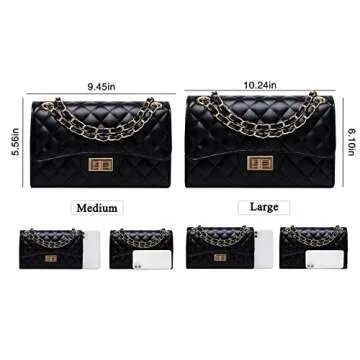 Eveupp Black Chain Purse Small Quilted Crossbody Bags for Women Shoulder Bag Clutch Purses M