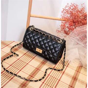 Eveupp Black Chain Purse Small Quilted Crossbody Bags for Women Shoulder Bag Clutch Purses M