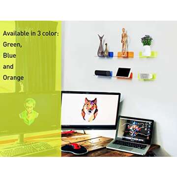 OAPRIRE 9 Inch Floating Wall Shelves Set of 2 - Personalize Expand Wall Space - Acrylic Small Wall Shelf for Bathroom, Bedroom, Living Room, Office, with Cable Clips - Clear Green