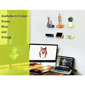 OAPRIRE 9 Inch Floating Wall Shelves Set of 2 - Personalize Expand Wall Space - Acrylic Small Wall Shelf for Bathroom, Bedroom, Living Room, Office, with Cable Clips - Clear Green