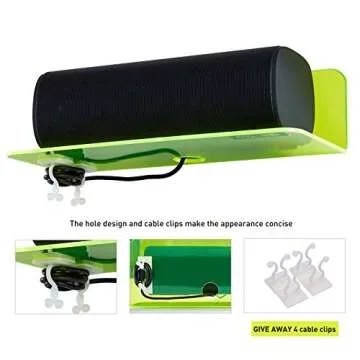 OAPRIRE 9 Inch Floating Wall Shelves Set of 2 - Personalize Expand Wall Space - Acrylic Small Wall Shelf for Bathroom, Bedroom, Living Room, Office, with Cable Clips - Clear Green