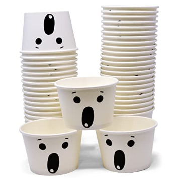 Gift Boutique 48 Pcs Halloween Ghost Treat Snack 10oz Spooky Disposable Paper Cup Dessert Bowls Whit...