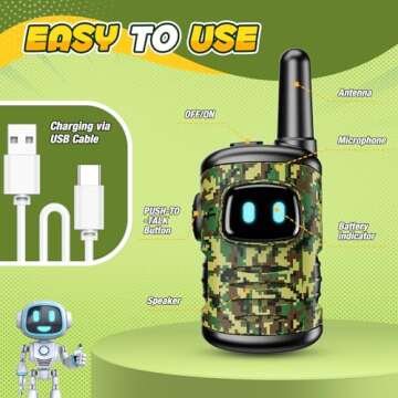 Toys for 3-8 Year Old Boys: Mini Rechargeable Walkies Talkies for Kids with Lanyard 2 Pack Birthday Gifts for 3 4 5 6 Year Old Boy Kids Camping Outdoor Toys for 3 4 5 6-8 Year Old Boy