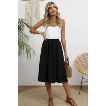 MLXSJ Women's Elegant Midi Skirt - Lightweight Chiffon with Pockets for Summer Style