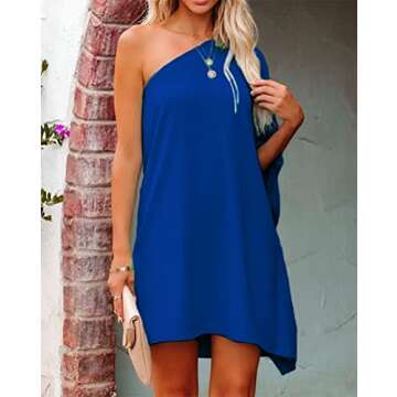 Jhsnjnr Women's One Shoulder Evening Party Dress Elegant Club Mini Going Out Dresses Loose Fit Blue