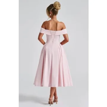 Benoui Satin Off Shoulder Midi Dress 2024 A-Line Style