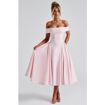 Benoui Satin Off Shoulder Midi Dress 2024 A-Line Style