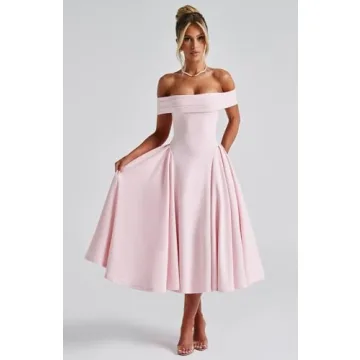 Benoui Satin Off Shoulder Midi Dress 2024 A-Line Style