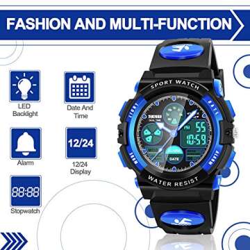 Dodosky Boy Toys Age 5-12, LED 50M Waterproof Digital Sport Watches for Kids Birthday Presents Gifts for 5-13 Year Old Boys - Blue