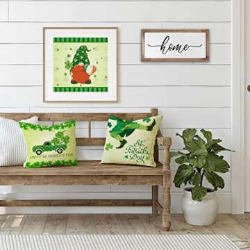 LEITINGYA Set of 4 Throw Pillow Covers 18x18, ST Patricks Day Gnomes Pillow Covers 18x18 inch, Decorative Lucky Charm Shamrocks Couch Pillow Covers for Gift, Living Room, Bedroom, Sofa, Chair